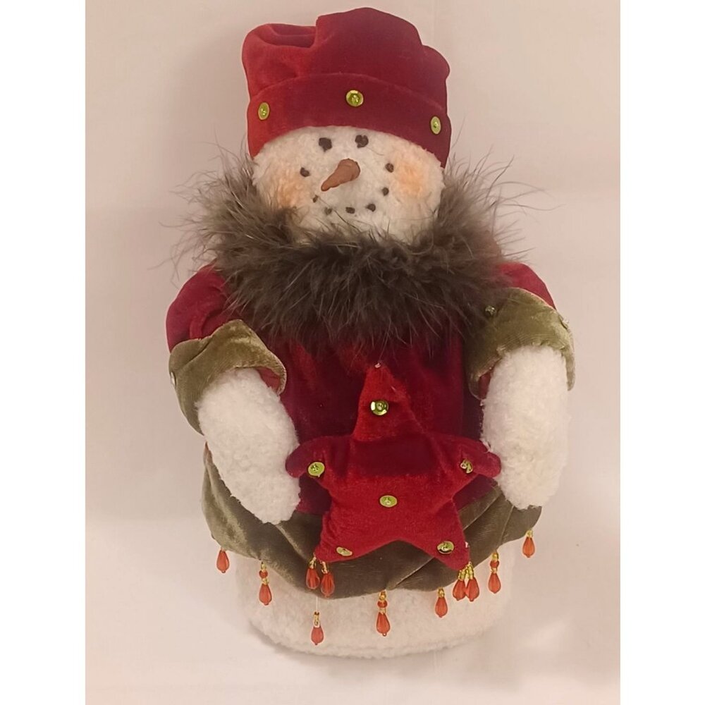 Stuffed Plush Weighted Bottom Christmas Snowman Faux Fur &velvet Delton Products